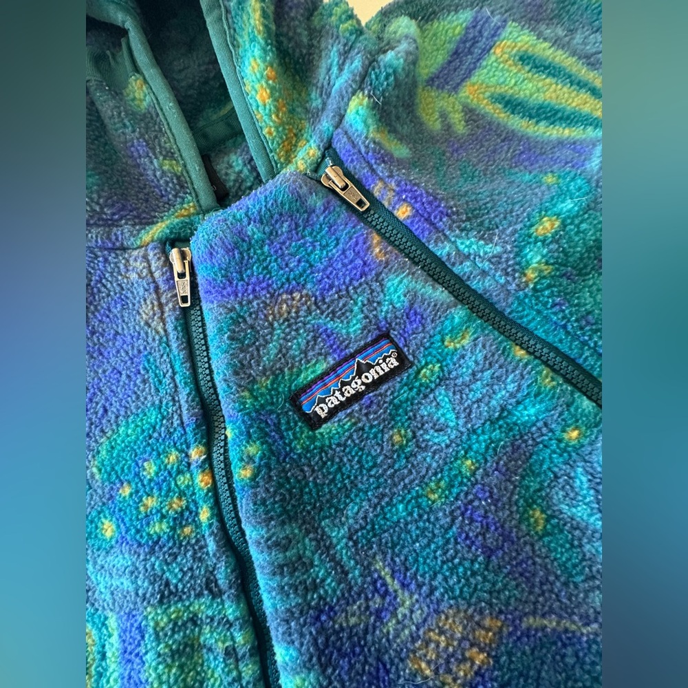 VTG Patagonia Fleece Bunting One Piece 3 Month Deep Sea Creatures 90s AOP - Picture 4 of 12